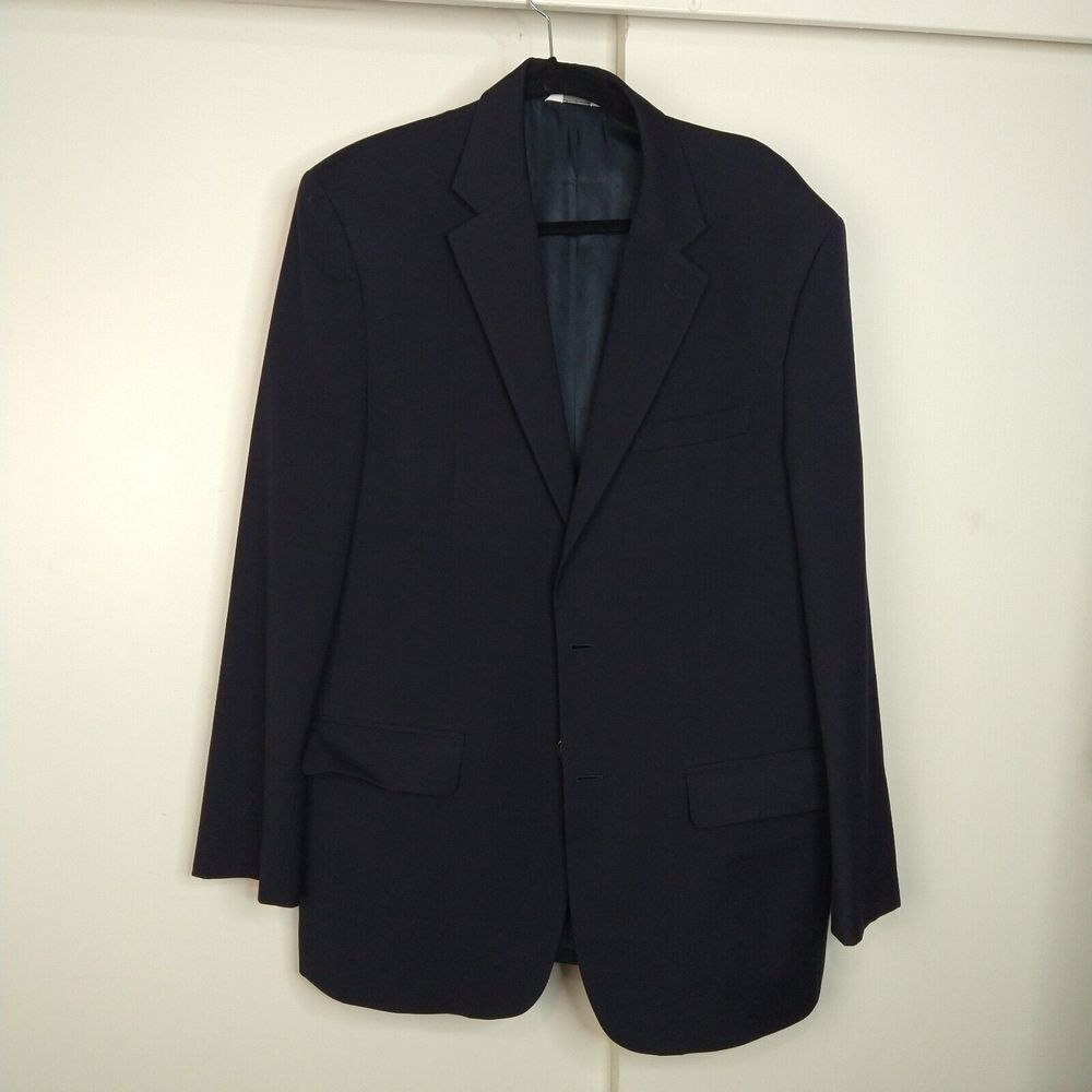 Joseph & Feiss Gold Two Button Navy Blue Blazer Wool Sport Coat Jacket Size 42L